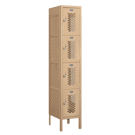 Salsbury Industries 4 Tier Vented Locker, 12"Wx66"Hx15"D, 4 Door, Tan, Unassembled 74155TN-U